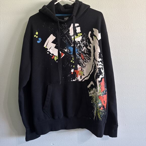 Fox Racing Black Paint Splatter Graphic Pullover Sweatshirt Mens Large - Picture 1 of 4